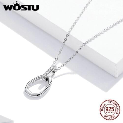 WOSTU Necklace 100% 925 Sterling Silver Dazzling Geometric Pendant Choker Necklace For Women Fine Jewelry Gift BKN440
