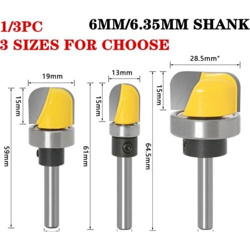 3pcs 6mm/6.35mm Shank Bowl & Tray Template Router Bit Two Flute Milling Cutter Diameter 13mm/19mm/28.5mm Carbide Cutters