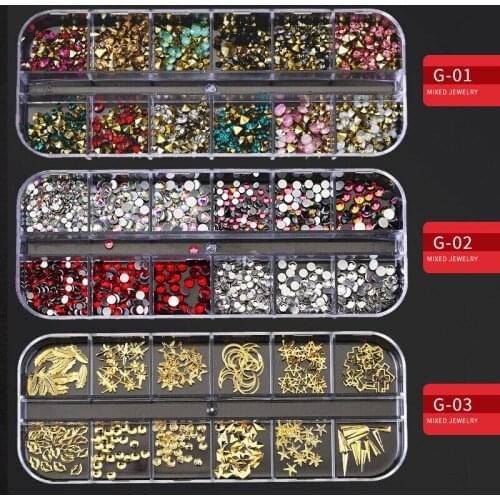 Multi-size Nail Rhinestones 3D Crystal AB Glass Nail Stones 3D Metal Nail Art Decorations 1 Pack Mixed 3D DIY Hollow Metal Studs