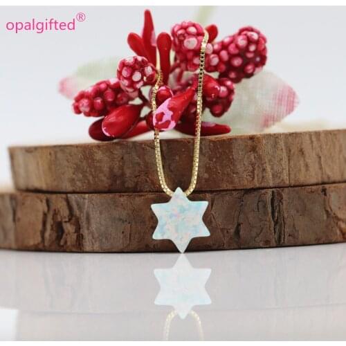 1pc/lot)925 Sterling Silver white/Blue Fire Opal David Star Pendants Necklaces stars for Women Wedding Jewelry Birthday Gifts