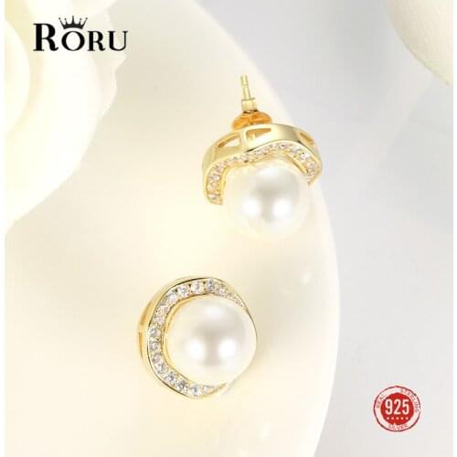 100% 925 Sterling Silver Natural White Pearl Earrings Jewelry Women Fashion Earrings Zirconia Real Pearl Stud Earring
