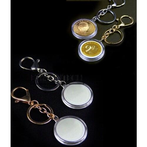 100pcs Coin Holder Capsule With Pad Ring For 25/27/30/32mm Coin Collectin Keyring Alloy Keychain Silver/Gold