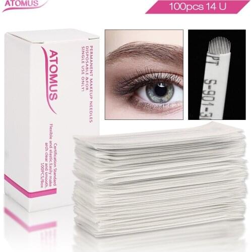 100pcs Laminas Tebori Microblading 14 U Shape Tattoo Needles Agulha Maquiagem Definitiva Agulha 14 Needle Blade Manual