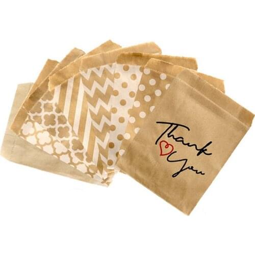 100pcs Kraft Paper Treat Goodie Biscuit Packaging Candy Gift Paper Bag For Party Favor Bag Birthday Christmas Wedding Decoration