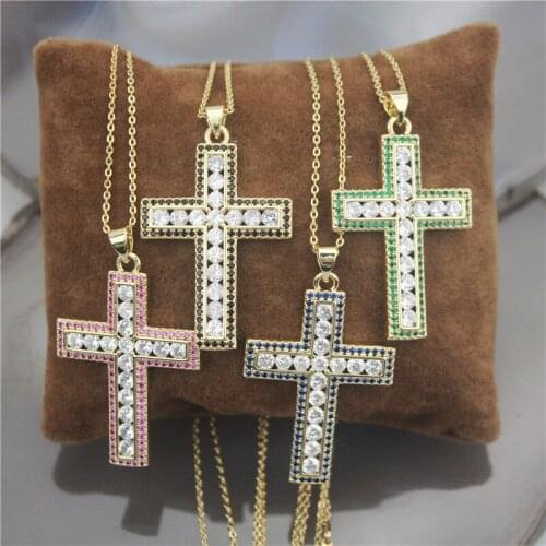 18inch 10pcs/lot Color cubic zircon micro pave pendant necklace,plating cz cross pendant necklace,handmade cz necklace jewelry