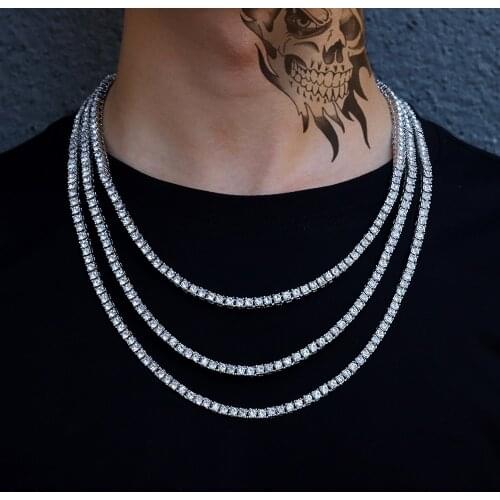 2021 Popular Hip Hop Tennis Chain Necklace Women Gold Color Iced Out 4MM Tennis Necklace Fashion Punk Jewelry Chain for Men Gift