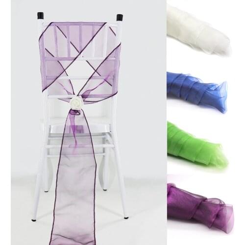 25pcs Wedding Chair Sashes 18x275cm Red White Black Gold Organza Chairs Knot Bow Ties Belt Ribbon for Banquet Wedding Decoration