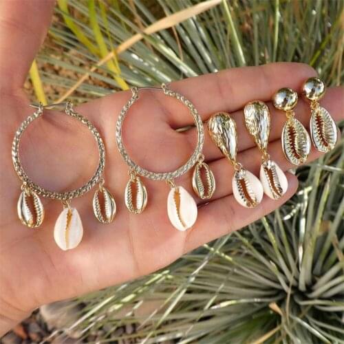 3 Pairs/set Vintage Sea Shell Gold Dangle Drop Earrings for Women Brincos Cowrie Ocean Earring Bohemian Beach Summer Jewelry