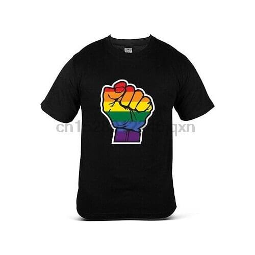 6614-BK Gay Pride Fist Colourful Logo Funny Gym Black Cotton Men Tee T-Shirt