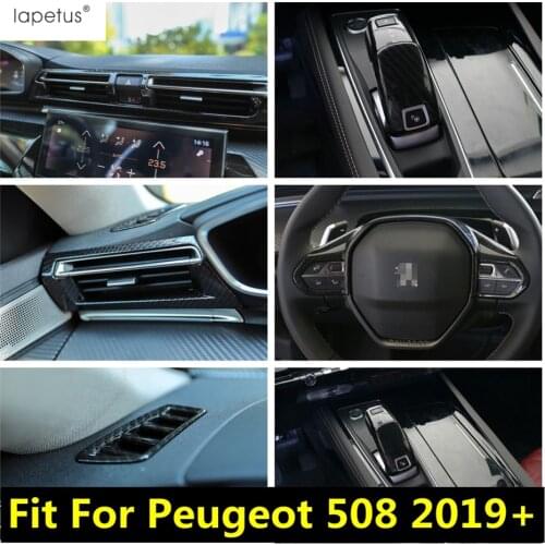 Lapetus Carbon Fiber Look Accessories Gear Shift Knob / Steering Wheel / Air AC Outlet Cover Trim For Peugeot 508 2019 - 2021