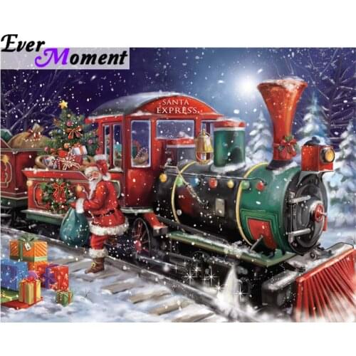 Ever Moment 5D DIY Diamond Painting Christmas Square Rhinestone Diamond Mosaic Santa Claus Train Gift Diamond Embroidery ASF1036