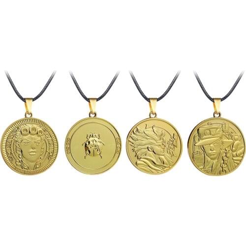 Anime JoJos Bizarre Adventure Necklace Men Rope Chain Metal Round Kujo Jotaro Star Giorno Giovanna Pendant Necklace Women kolye
