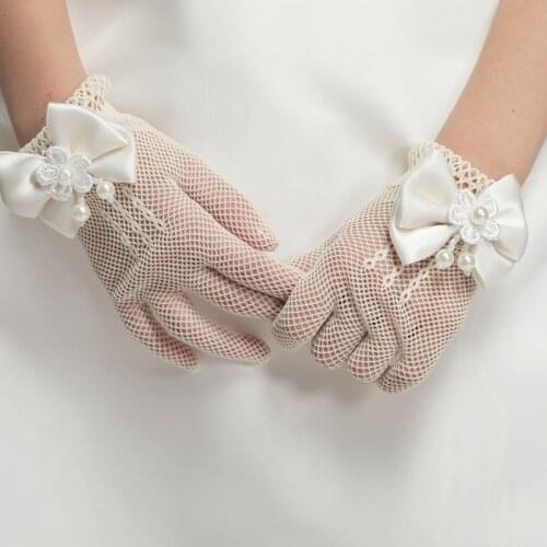 Anyongzu Baby Girls Floral 3pair Children White Gloves Princess Mesh Pearl Elastic Gloves