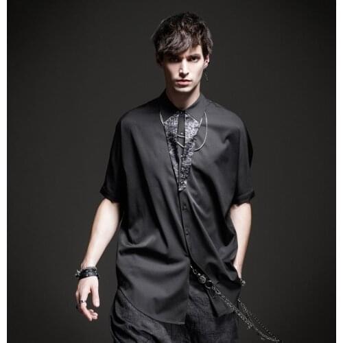 Free shipping new mens male fashion black casual summer Soul 2020 spring dark casual loose short-sleeved shirt BC201113295