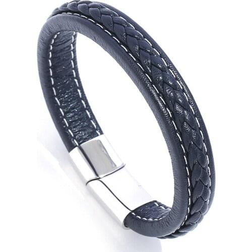 Unique Design Fashion Black Brown Male Punk Fashion Link Leather Men Bracelets Women Cuff Bangle Wedding Chain Jewelry