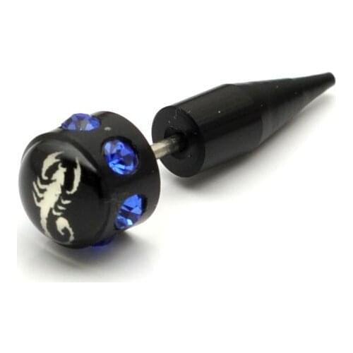 Scorpion black acrylic stud earring titanium stud earring needle heterochrosis Men punk stud earring 1.2mm
