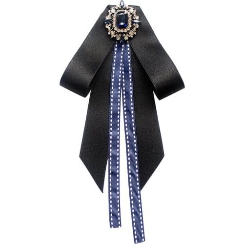 College Bow Tie Shirt Collar Pin Crystal Rhinestone Female Ribbon Bowtie Student School Girl Professional Clothes Accessories