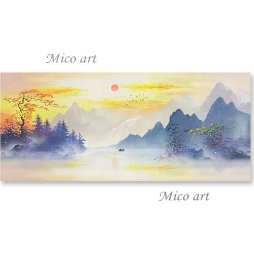 Chinese Style Outdoor Landscape Oil Painting 100% Hand Painted Modern Living Room Decor Abstract Ink Painting Canvas Wall Art