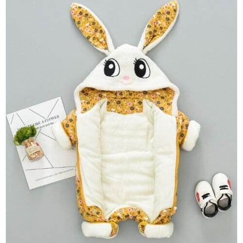 New baby cotton-padded clothes Cartoon flower boy girl thick velvet jumpsuit 3-12 month