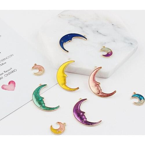 MRHUANG 10pcs/lot Trendy Moon Gold-colour Enamel Charms Pendant Braclets Jewelry finding DIY Craft big size and small size