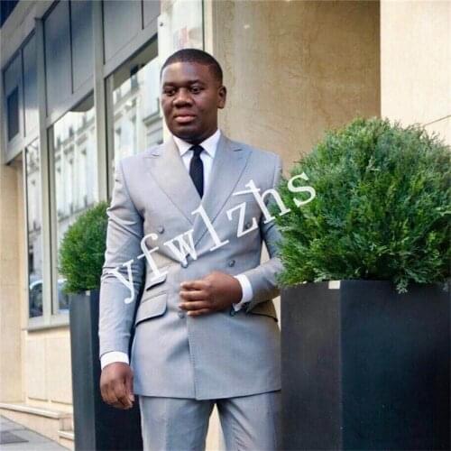Handsome Double-Breasted Groomsmen Peak Lapel Groom Tuxedos Mens Wedding Dress Man Blazer Prom Dinner (Jacket+Pants+Tie) A227