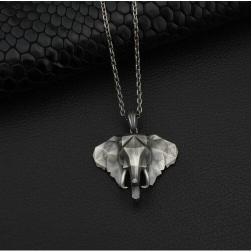 Hot sale pure tin 3D elephant fashion retro mens pendant necklace long animal sweater chain necklace