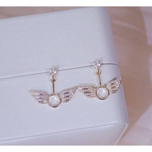Trendy Hot Sale Exquisite CZ Wing Women Earring Bling High Quality Zirconia Fashion Design Stud Earrings Wedding Jewelry Pendant