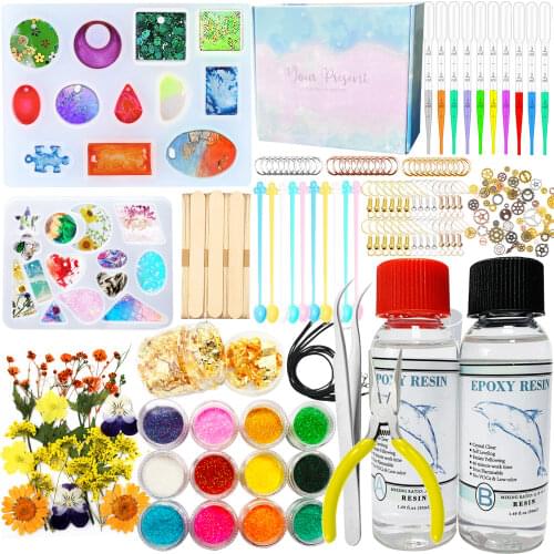 154 items Resin Jewelry Kit for Parent-child DIY gift Jewelry Making Supplies-Silicone Casting Mold Tools Set Clear Epoxy Resin
