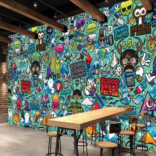 Beibehang Custom mural modern European cartoon fashion abstract graffiti theme restaurant mural background wall Papel de parede