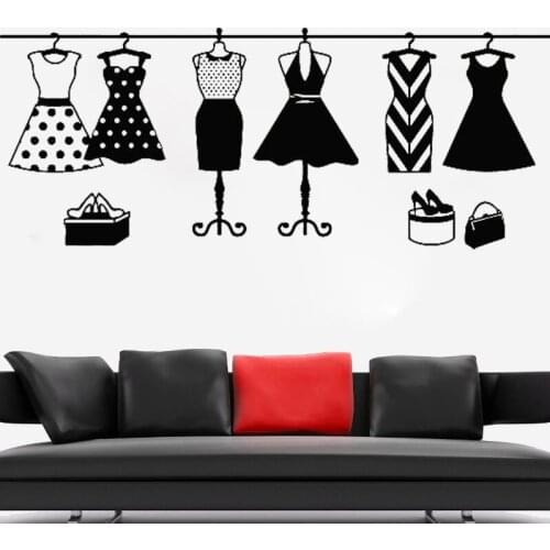 Dresses Store Wall Stickers Fashion Studio Vinyl Decal Window Shop Decoration Retro Murals Art Dressing room Decor O78