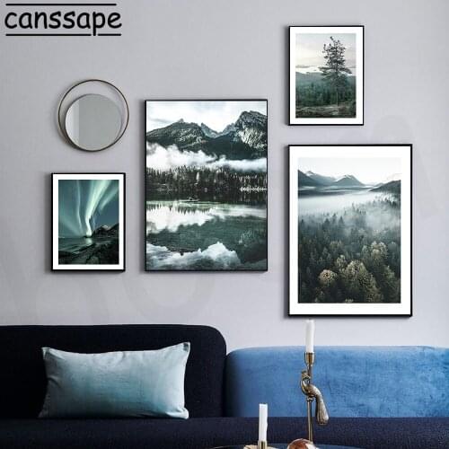 Natural Scenery Canvas Print Aurora Landscape Art Poster Mountain River Wall Prints Nordic Modern Posters Living Room Decor