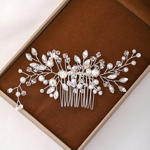 New simple wedding comb accessories crystal pearl handmade crystal Comb Bridal toast dress headdress accessories