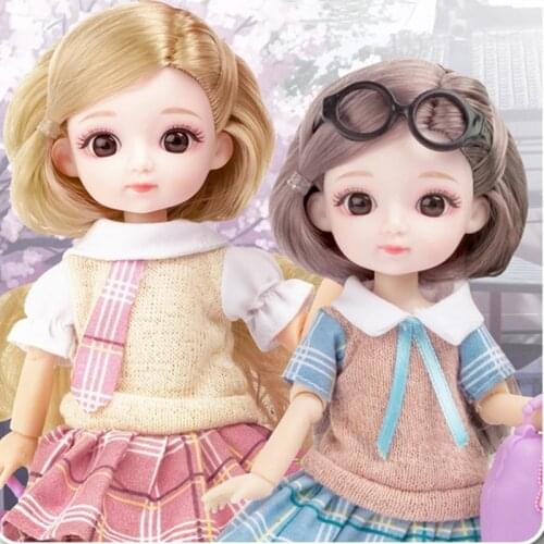New 20cm Doll 3D Eyes 13 Movable Joints Brown Fashion Dress School Uniform Dress Bjd Doll Ornaments Girls Toys Childrens Gifts