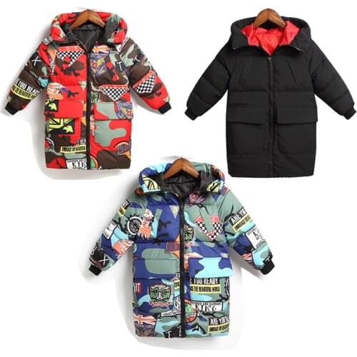 Boys Graffiti Camouflage Parkas Coat Down Cotton Thicken Winter Teenager Boy Clothes Hooded Coat Snowsuit Overcoat Zipper Jacket