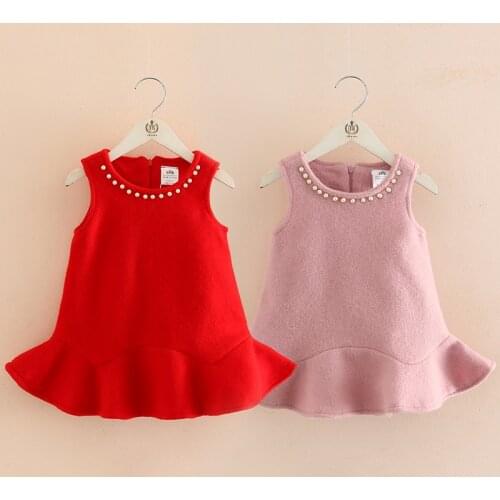 2021 Autumn Winter 10 Years 140cm Children Sweet Cute Sleeveless Pearl Tank Sundress Lining Ruffle Dress For Kids Baby Girls