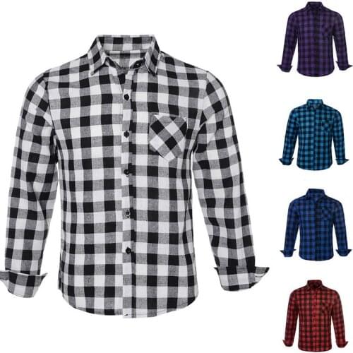 SHUJIN Men Checkered Shirt Fashion Button Down Long Sleeve Casual Shirts Fashion casual plaid shirt Dropshipping