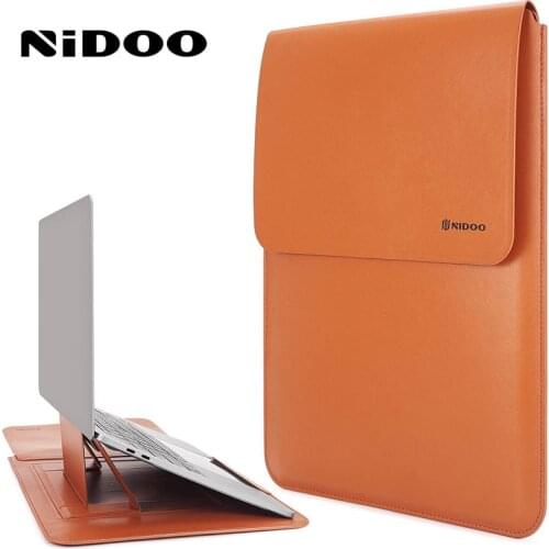 NIDOO PU Leather Laptop Bag Sleeve 13 Inch Notebook Protective Cover Case with Stand for MacBook Air Pro 13 M1 Waterproof Case