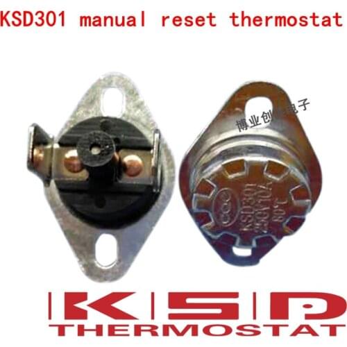 5pcs KSD301/KSD303 100C 100 Degrees Celsius Manual reset Thermostat Normally closed (NC) Temperature switch Temperature control