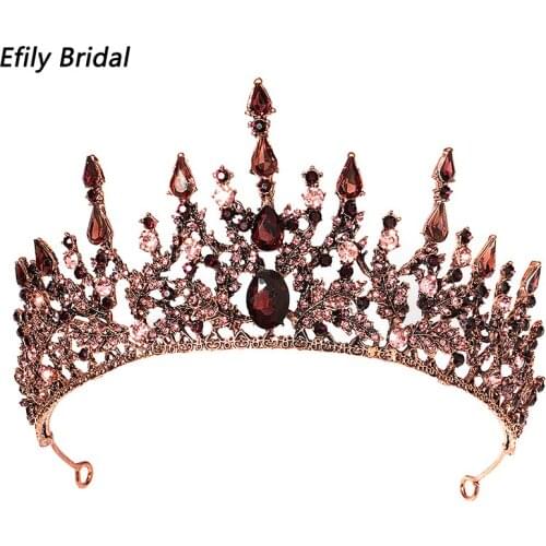 Vintage Crown Purple Crystal Rose Gold Tiaras and Crowns for Women Hair Jewelry Party Hair Accessories Rhinestone Headpiece Gift