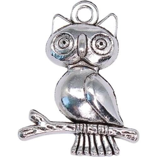 WYSIWYG 5pcs/lot Owl Charms For Jewelry Making 24x18mm 2 Colors Antique Silver Color Antique Bronze Plated Accessories