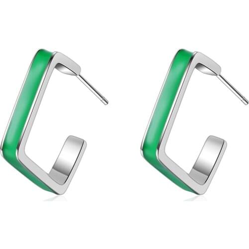 Green Geometric Simple Small Square 925 Sterling Silver Stud Earrings For Women Korean Trendy Minimalist Jewelry Gifts