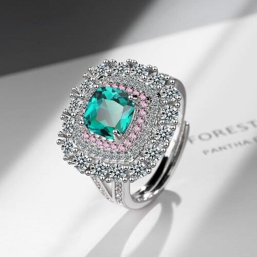 Luxury Genuine Silver Color Jewelry Ring Emerald Green Zircon Stone Finger Ring for Women Promise Love Wedding Brand Gift