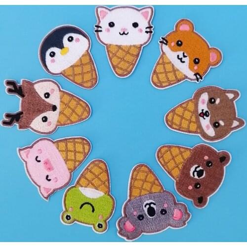 1 Piece Cute Animal Ice Cream Cloth Stickers Garment Embroidered Patch Stickers Jeans Bag Decorative Embroidery Stickers