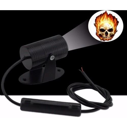 1x Fire Skull Logo Motorcycle Tail Light Laser LED Projection Decorative Light