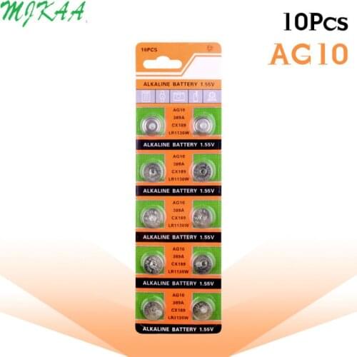 10PCS/pack AG10 LR54 Cell Coin Alkaline Battery 1.55V SR54 389 189 LR1130 SR1130 Button Batteries for Watch Toys Remote