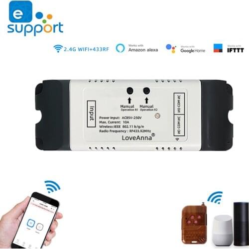 EWeLink WIFI Switch for Curtain Motor,DC12V 24V 32V,AC220V,10A Smart Relay with RF433 Module,Work with Alexa/Google Assistant