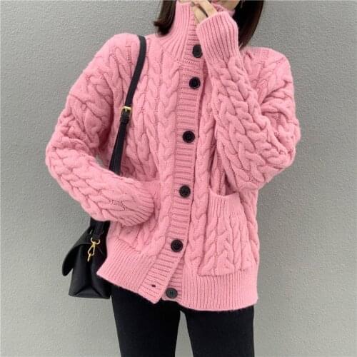 2021 New Fashion Casual Knit Cardigan Womens Turtleneck Loose Sweater