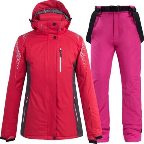 -30 Red colors Mens and Womens Snow Wear Snowboarding sets waterproof Breathable outdoor Sports Ski jackets + Bibs snow pants