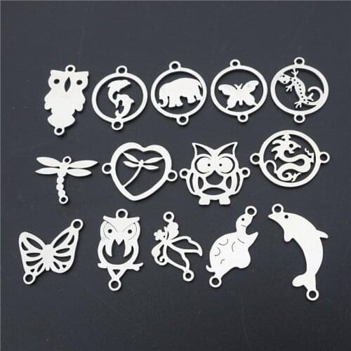 2 Loops Animal Stainless Steel Connectors Owl Butterfly Dragonfly Porpoises Elephant Bracelet Making Jewelry Findings 5pcs a lot