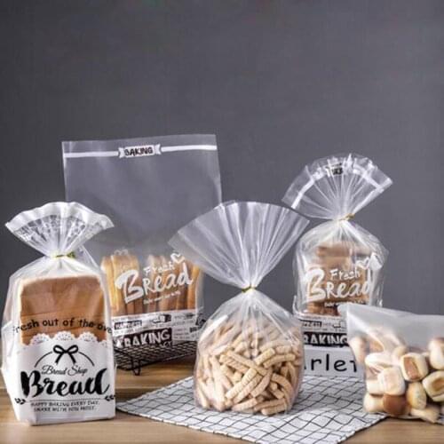 50pcs Bread Baking Packaging Bag Toast Biscuits Cookies Transparent Plastic Bag Free Twist Ties
